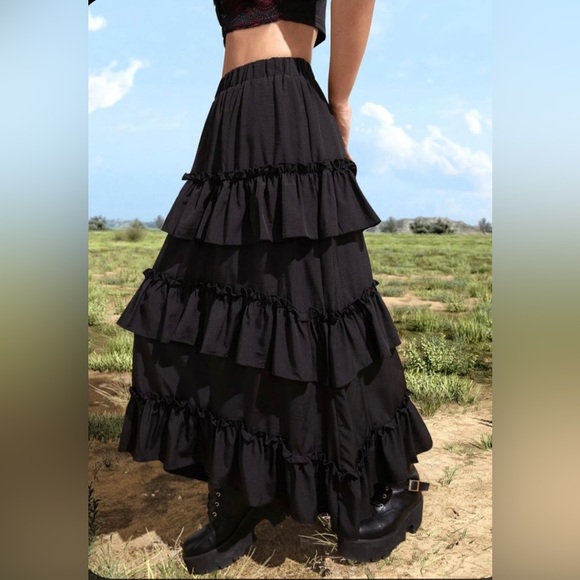 Dresses & Skirts - Goth/ Victorian Maxie Black Skirt 3 Ruffle, Elastic Waist, Stretch, NWOT…